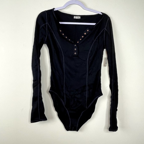 Free People Intimately FP Black Long Sleeve Sloane Bodysuit NWT Size Small - Picture 3 of 10